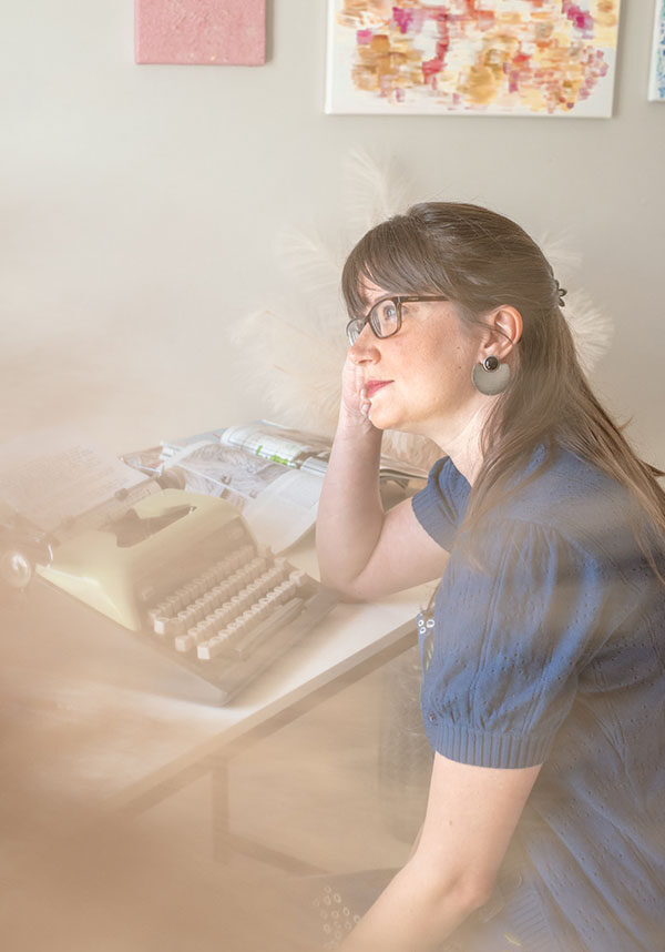 thinking about life with typewriting machine